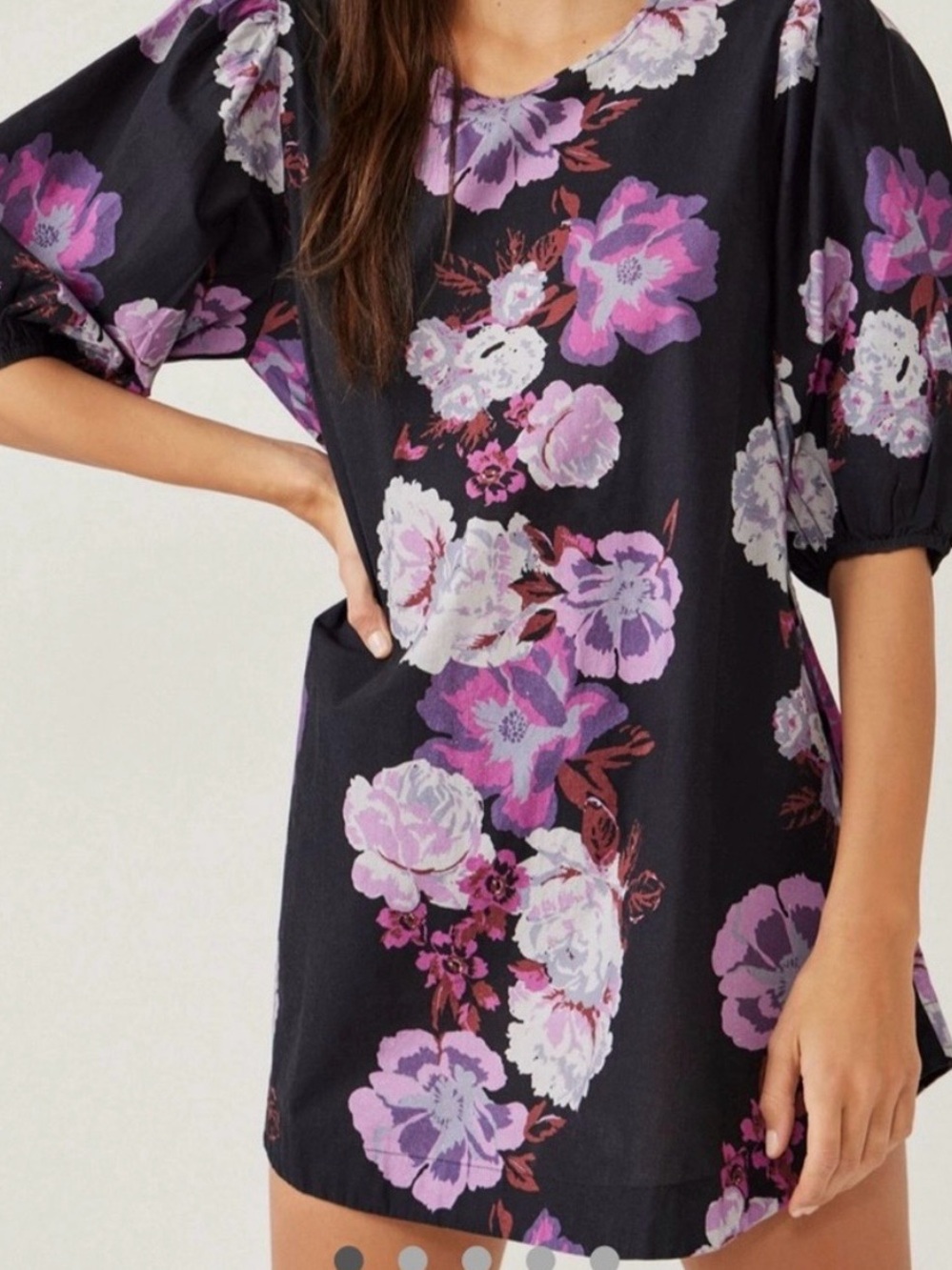 Free People Black Mini Dress with Pink and Purple Floral Print